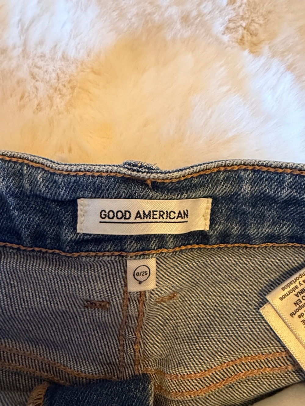 Good American Distressed Blue High-Rise Jean Shorts - Picture 4 of 5